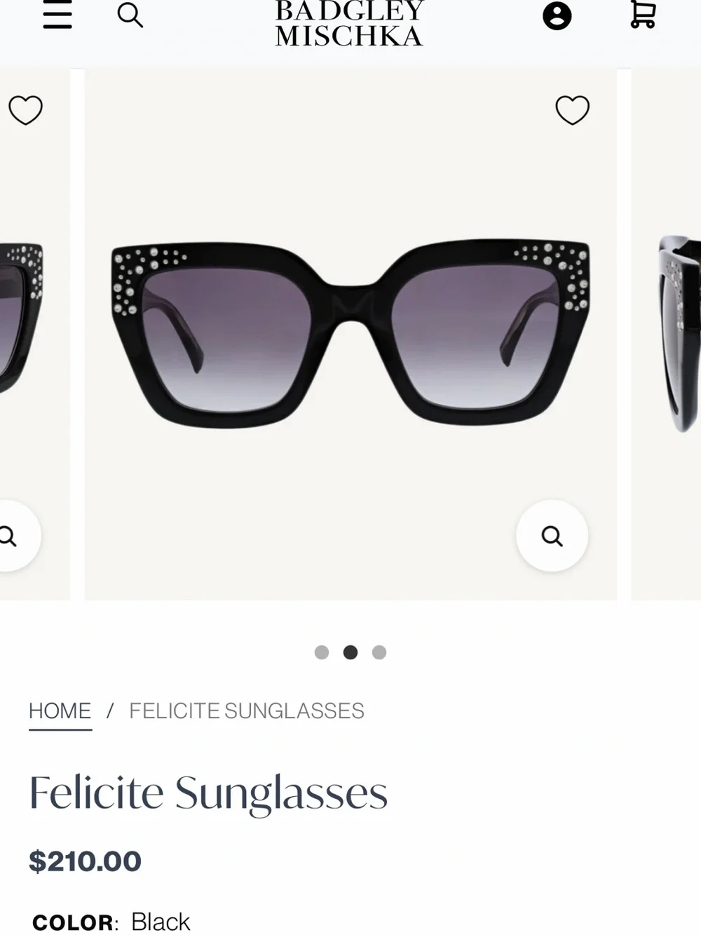 Badgley Mischka Felicite Sunglasses with Crystal Accents and Black Gradient Lens